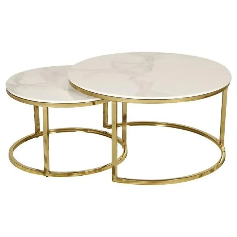 Caius Round Nesting Coffee Tables - White, Ceramic