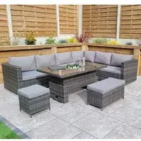 Calabar Corner Dining Set with Lift Up Table - Grey, Rattan