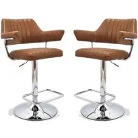 Calais Bar Stools Pair Swivel Height-Adjustable - Tan, Faux Leather alternate view