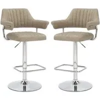 Calais Bar Stools with Chrome Base - Mink, Leather