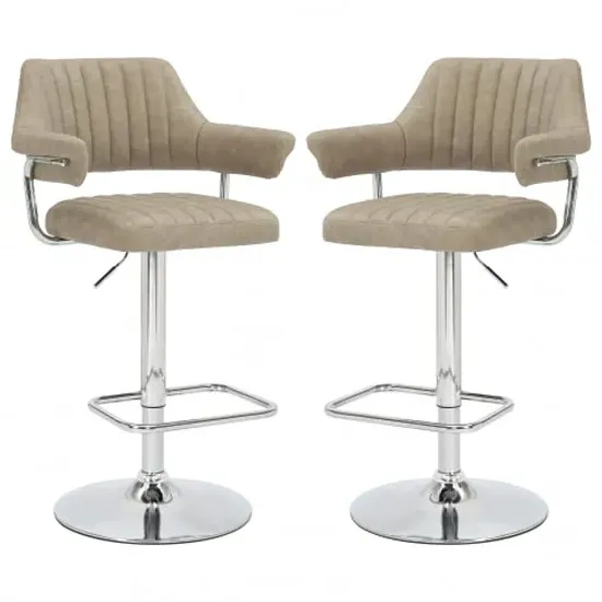 Calais Bar Stools with Chrome Base - Mink, Leather
