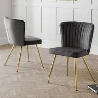 Caledon Dining Chair with Gold Metal Legs, Pair - Grey Velvet alternate view