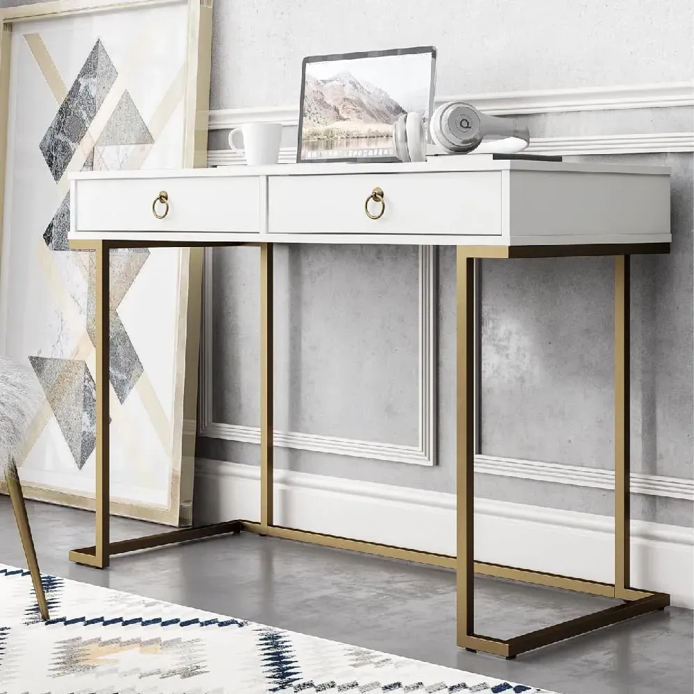 Calgary Laptop Desk with Gold Frame - White