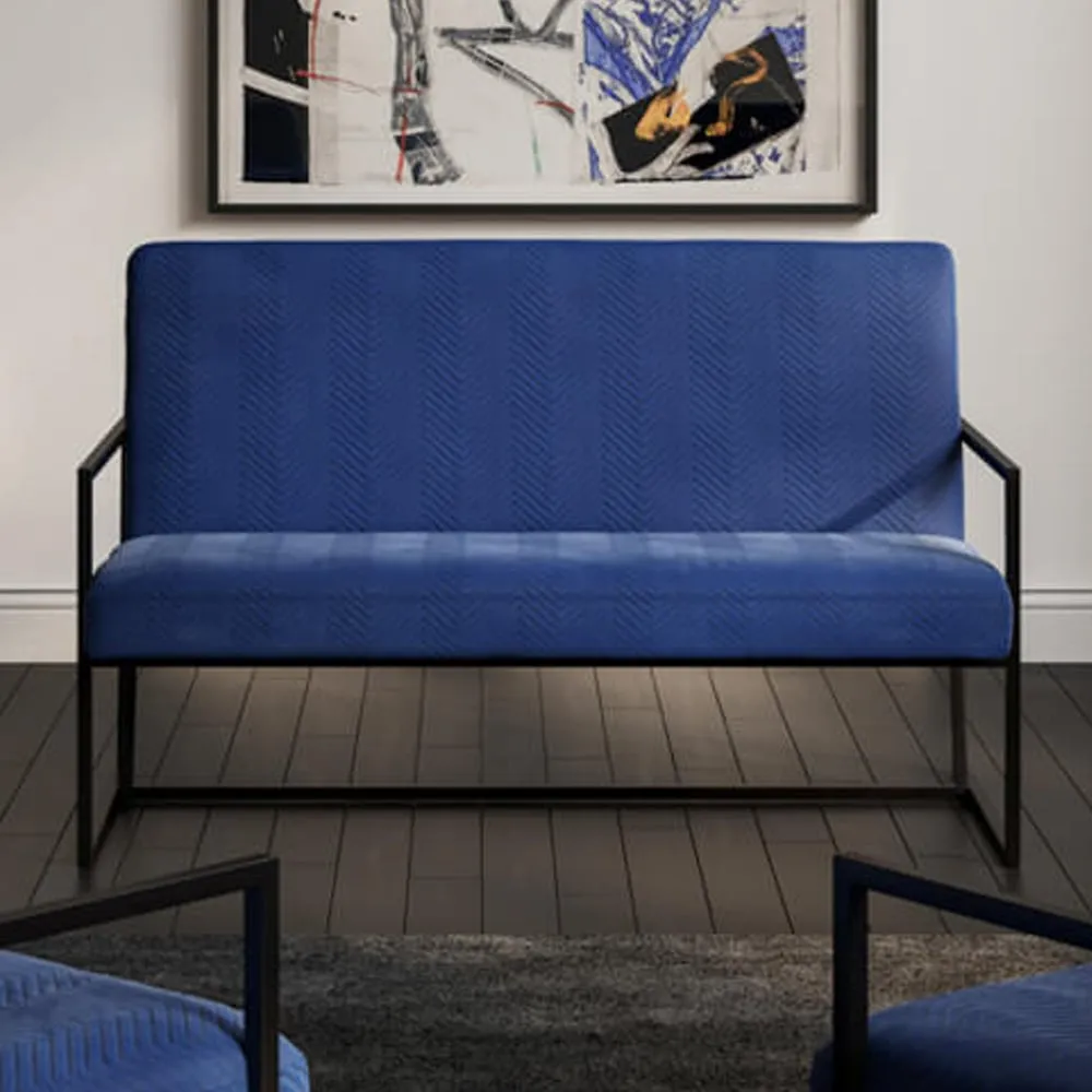 Calhoun 2-Seater Sofa with Metal Frame - Blue, Velvet