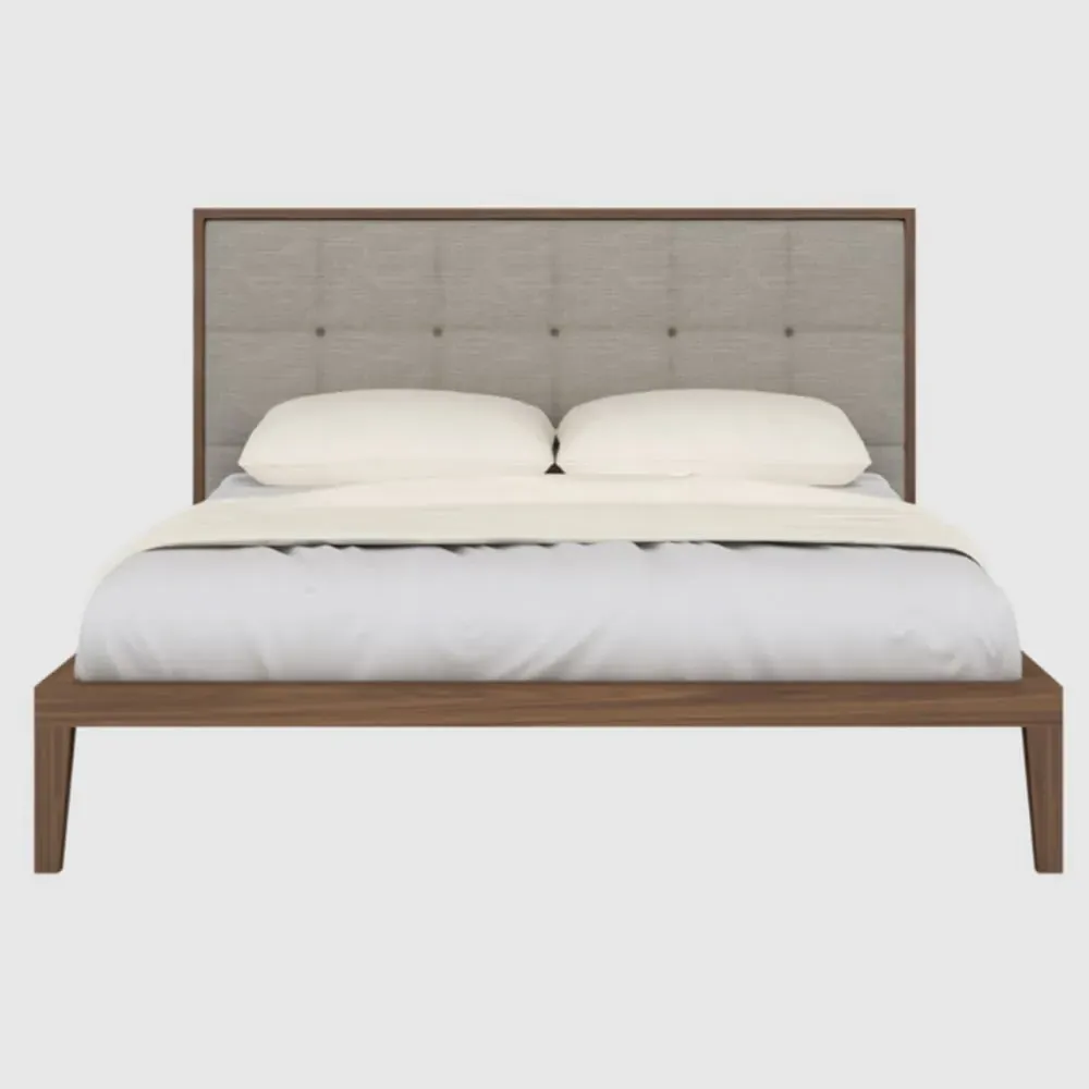 Calhoun Double Bed Frame with Fabric Headboard - Beige, Walnut image