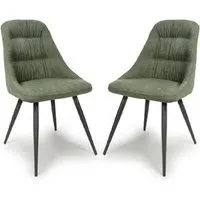 Calhoun Fabric Dining Chairs with Arms - Green, Black Legs