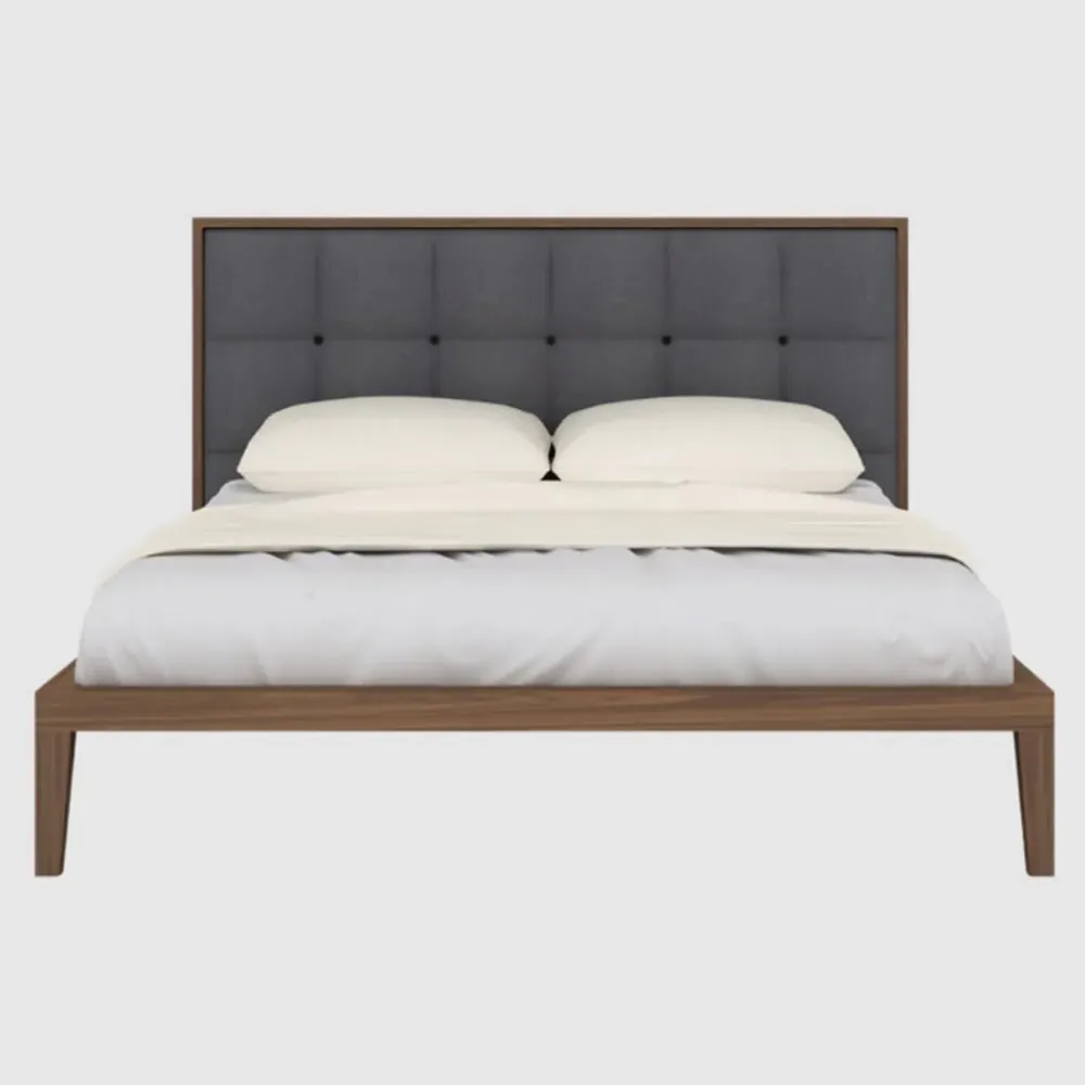 Calhoun King Size Bed Frame with Fabric Headboard - Grey, Walnut