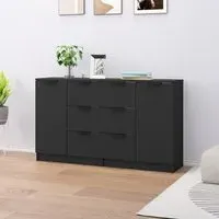 Calix Sideboard with 2 Doors 6 Drawers - Black, Engineered Wood
