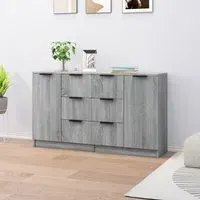 Calix Sideboard with 2 Doors 6 Drawers - Grey, Engineered Wood