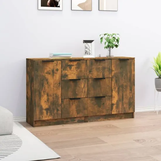 Calix Sideboard with 2 Doors 6 Drawers - Smoked Oak