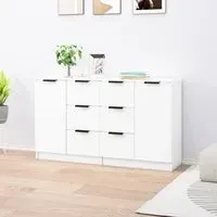 Calix Sideboard with 2 Doors 6 Drawers - White, Engineered Wood