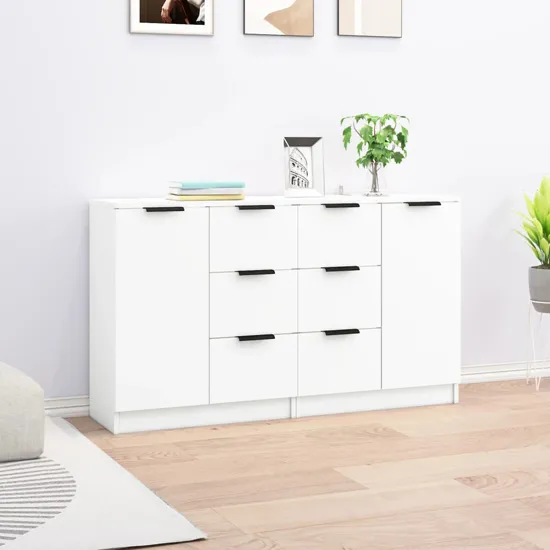 Calix Sideboard with 2 Doors 6 Drawers - White, Engineered Wood