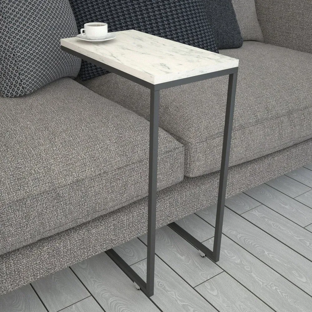 Callen Side Table with Wheeled Metal Frame - Marble Effect product