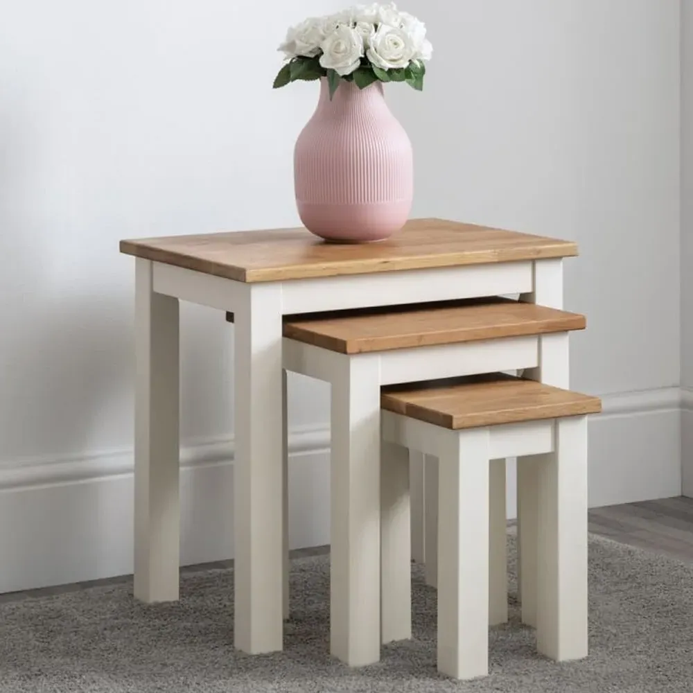 Calliope Nest of 3 Tables - Ivory, Oak