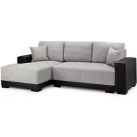 Callison Right Hand Corner Sofa Bed - Black Grey, Leather