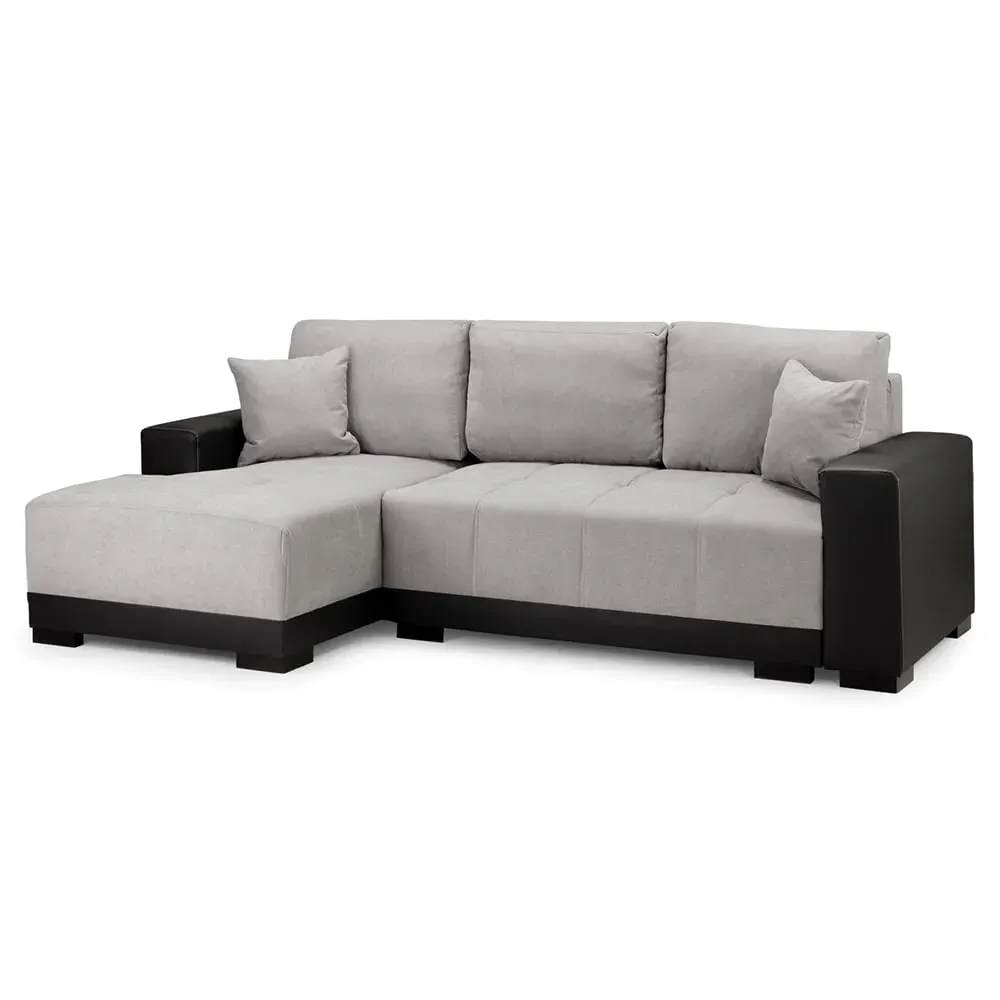Callison Right Hand Corner Sofa Bed - Black Grey, Leather