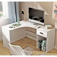 Calvi Corner Computer Desk with Drawer - White
