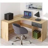 Calvi Corner Computer Desk with Drawer - Wotan Oak