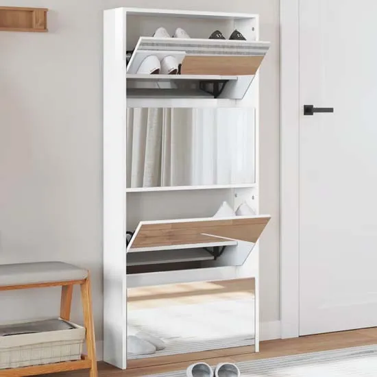Calvi Shoe Storage Cabinet with 4 Mirror Layers - White product