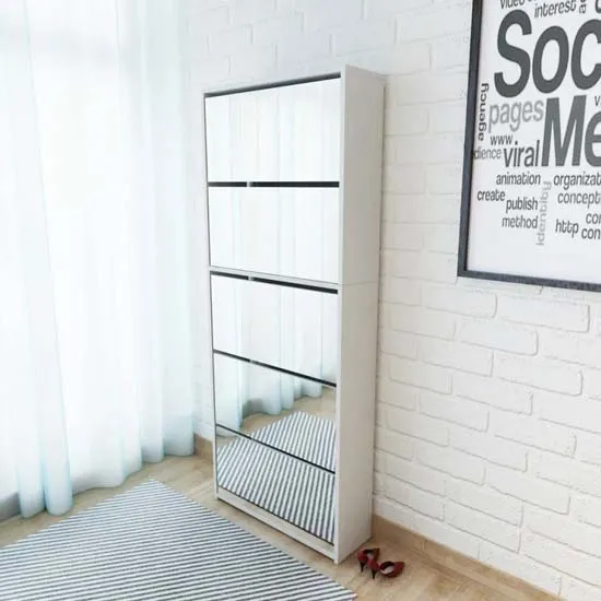 Calvi Shoe Storage Cabinet with 5 Mirror Layers - White product