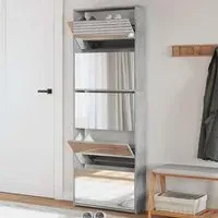 Calvi Shoe Storage Cabinet with Mirror - Concrete Effect