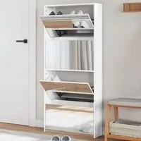 Calvi Shoe Storage Cabinet with Mirror - White