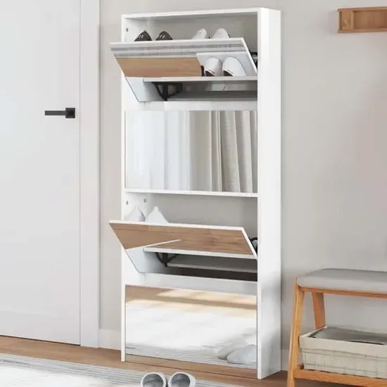 Calvi Shoe Storage Cabinet with Mirror - White image