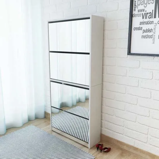 Calvi Wall-Mounted Shoe Storage Cabinet with 4 Mirrors - White product