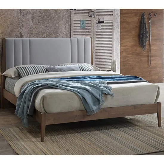 Calvin Double Bed Frame - Light Grey, Velvet