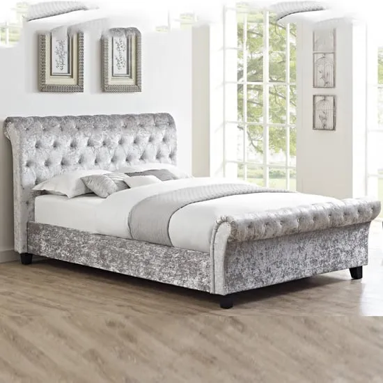 Calvine Double Bed Frame - Grey, Crushed Velvet image