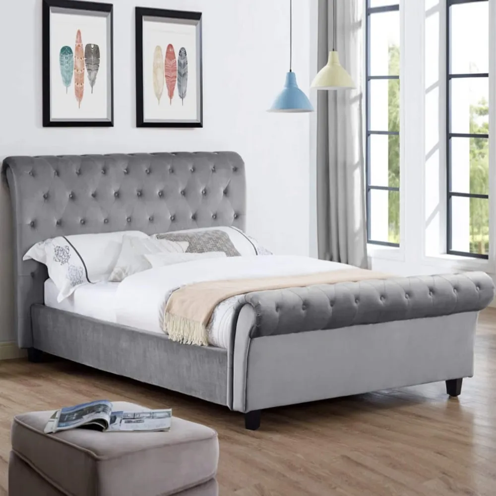 Calvine Double Bed Frame - Silver, Velvet image