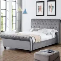 Calvine Velvet King Size Bed - Silver