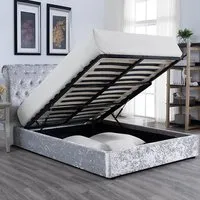Calvine Velvet Ottoman King Size Bed with Storage - Grey