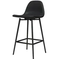 Calving Bar Chair with Black Metal Legs - Black, Faux Leather