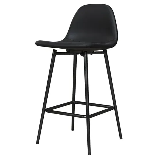 Calving Bar Chair with Black Metal Legs - Black, Faux Leather image