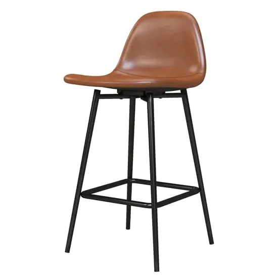 Calving Bar Chair with Black Metal Legs - Camel, Faux Leather