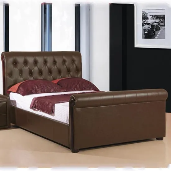 Camacho Double Storage Bed with Gas Lift - Brown, Faux Leather