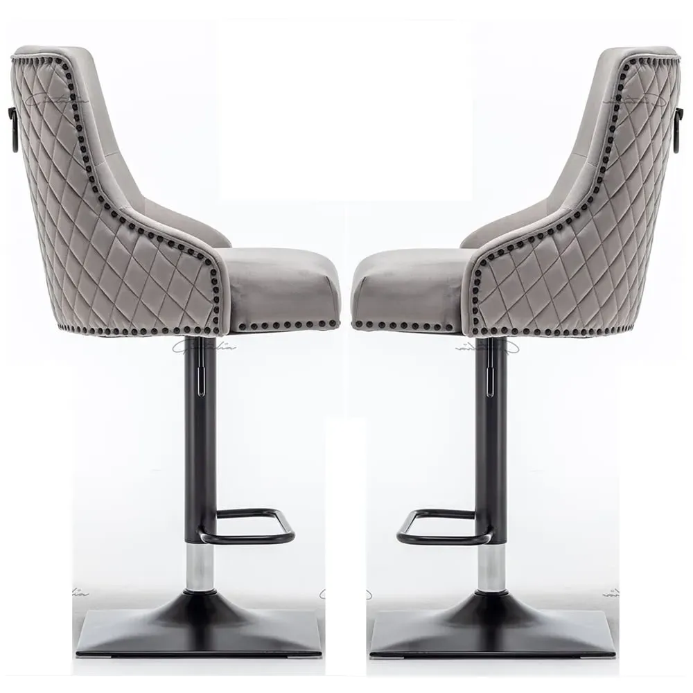 Camarillo Bar Stools with Black Base, Pair - Light Grey, Velvet product