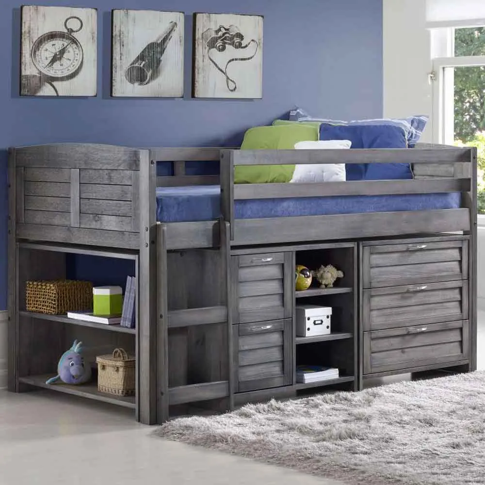 Camden Mid Sleeper Bed with Left Ladder - Dark Grey, Wood image