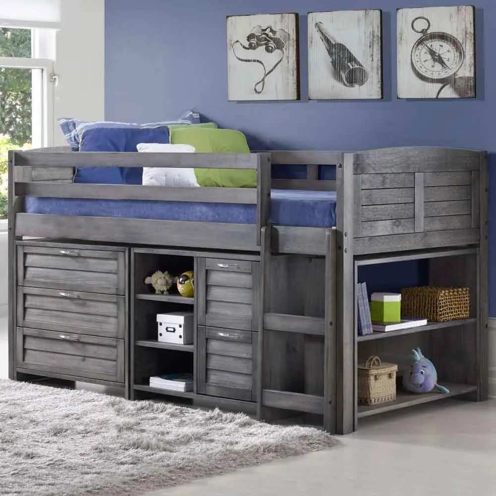 Camden Mid Sleeper Bed with Right Ladder - Dark Grey, Wood