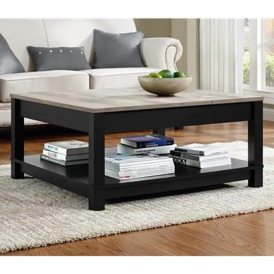 Cameron Coffee Table with Storage - Black, Oak