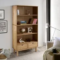 Camira Pinewood Bookcase 3 Shelves 2 Drawers - Brown