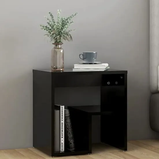 Canaan Bedside Cabinet with Shelf - Black, Engineered Wood