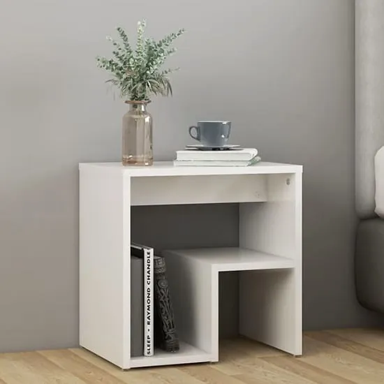 Canaan Bedside Cabinet with Shelf - White, High Gloss image
