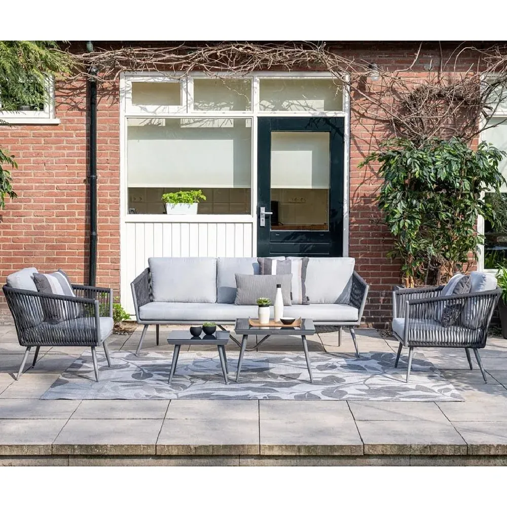 Canbira Rattan Garden Lounge Set with Coffee Table - Grey