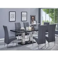 Candice Dining Set with 6 Vesta Chairs - Milano Marble, Grey