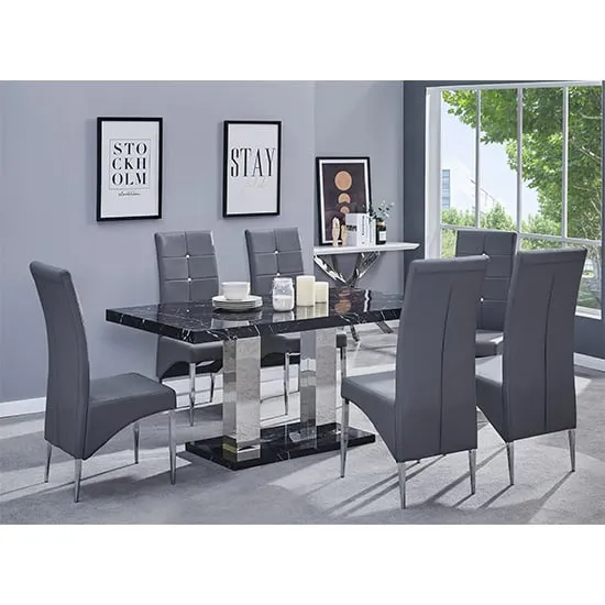 Candice Dining Set with 6 Vesta Chairs - Milano Marble, Grey