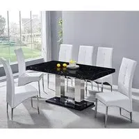 Candice Dining Set with 6 Vesta Chairs - Milano Marble, White