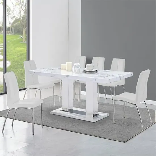 Candice Rectangular Dining Set with 6 Opal Chairs - White