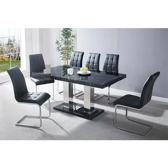 Candice Rectangular Dining Set with 6 Paris Chairs - Black